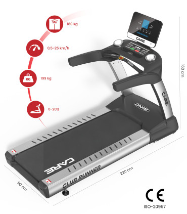 Tapis de course professionnel - 25km/h - CARE - CLUB RUNNER LED