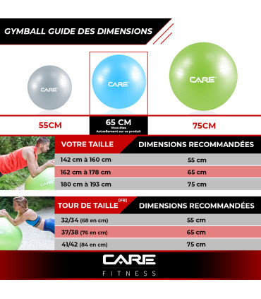 Gym Ball 65cm anti eclatement avec pompe - CARE