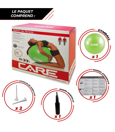 Gym Ball 75cm anti eclatement avec pompe - CARE