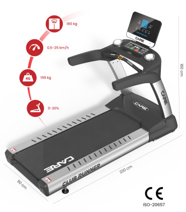 Tapis de course professionnel - 25km/h - CARE - CLUB RUNNER LED